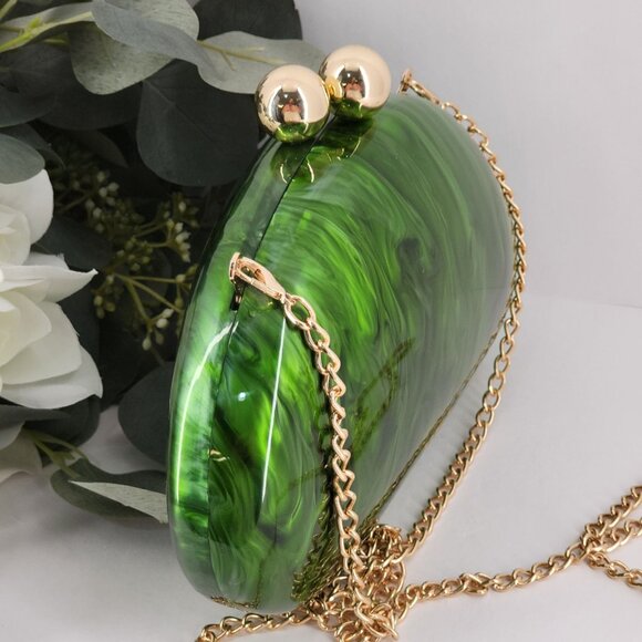 Ramla Green Marbled Evening Clutch With Gold Chain Strap NWOT MSRP $290.00 - Picture 5 of 7